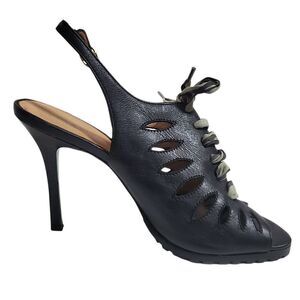 Lisa Donald J Pliner Ilyna Slingback Black Leather Heels Size 8.5 Womens Laceup